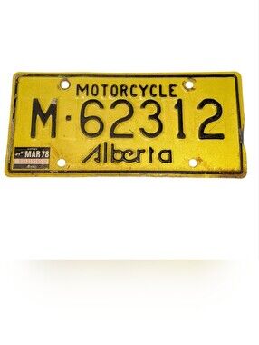 Vintage 1978 Tag Alberta Motorcycle Licence Plate Tag - Motorbike